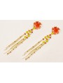 Pendientes flor esmaltada naranja con semipreciosa