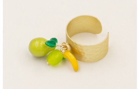 Anillo dorado mate con colgantes pera esmalte verd