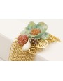 Pulsera malla dorada mate con flores naturales azu