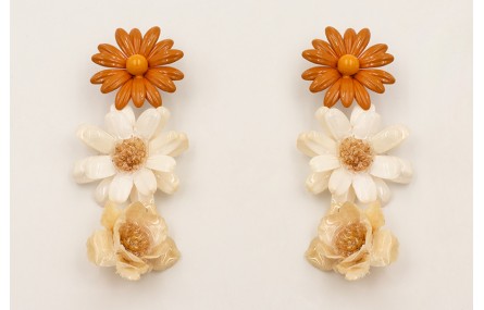 Pendientes flor grande esmaltada marrón con flor g