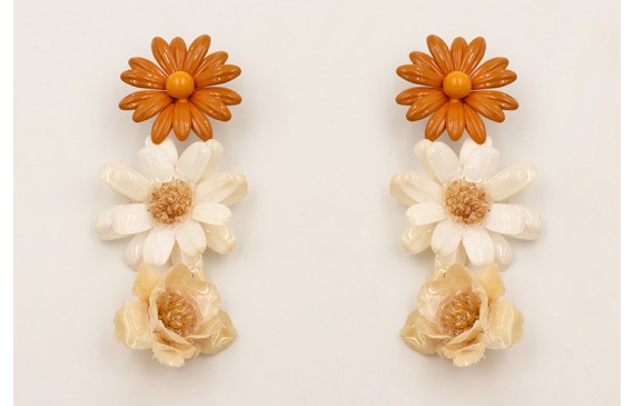 Pendientes flor grande esmaltada marrón con flor g
