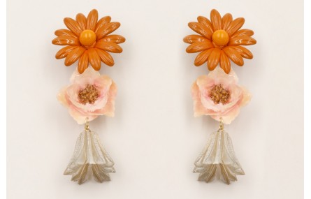 Pendientes flor grande esmaltada marrón con flor n