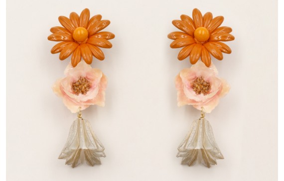 Pendientes flor grande esmaltada marrón con flor n