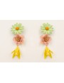 Pendientes flor grande esmaltada verde con campani