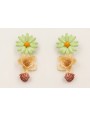 Pendientes flor grande esmaltada verde con flor na