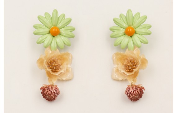 Pendientes flor grande esmaltada verde con flor na
