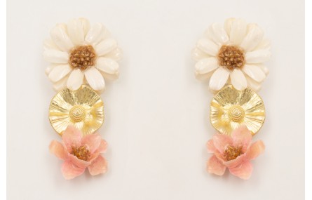 Pendientes flor natural resina grande blanca con f