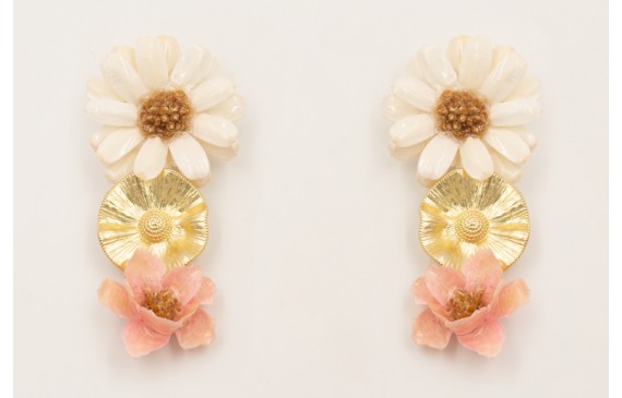 Pendientes flor natural resina grande blanca con f