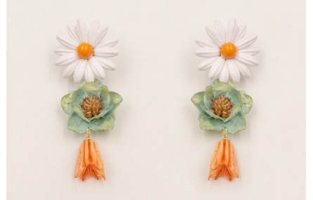 Pendientes perno flor grande esmaltada blanca cent