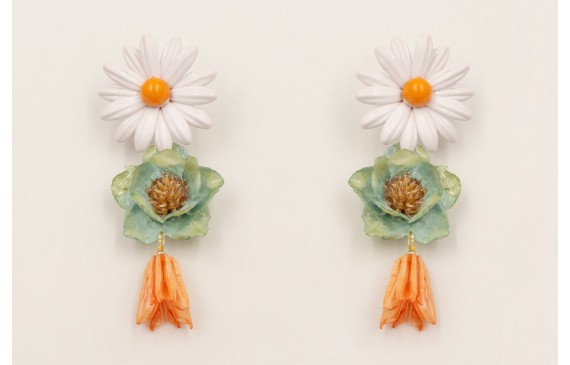Pendientes perno flor grande esmaltada blanca cent