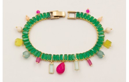 Pulsera strass rectangular color verde con colgant
