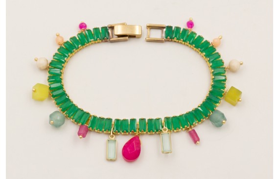 Pulsera strass rectangular color verde con colgant
