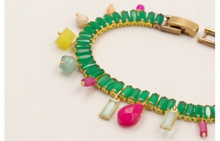 Pulsera strass rectangular color verde con colgant