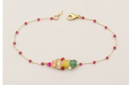 Pulsera cadena facetadas color frambuesa con centr