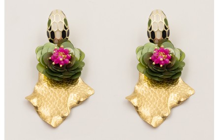 Pendientes perno cabeza serpiente esmaltada con fl