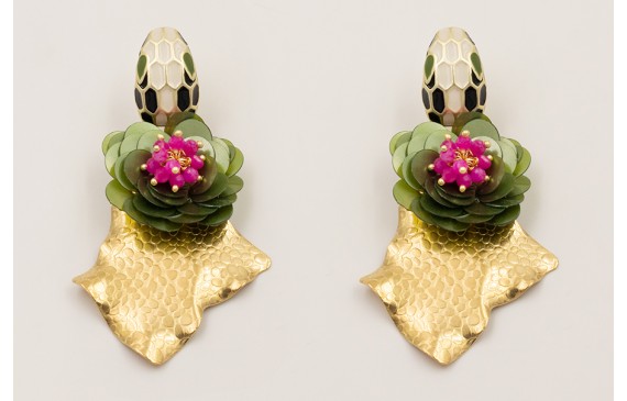 Pendientes perno cabeza serpiente esmaltada con fl