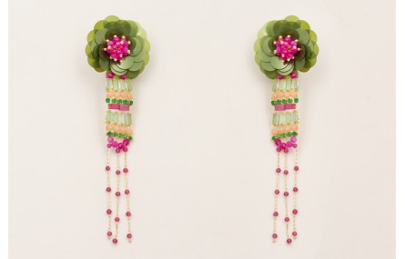 Pendientes flor lentejuelas verdes oscuro con burr
