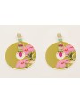 Pendientes cuadrado turquesa con disco flores lila