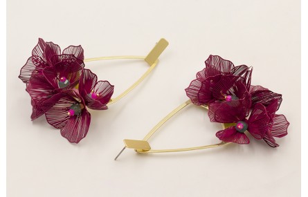 Pendientes rectangulo dorado mate con pendulo flor