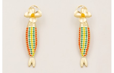 Pendientes aro con flor plana y facetada amarilla 