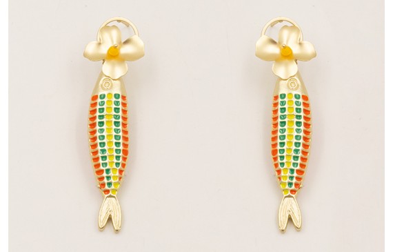 Pendientes aro con flor plana y facetada amarilla 