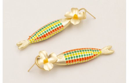 Pendientes aro con flor plana y facetada amarilla