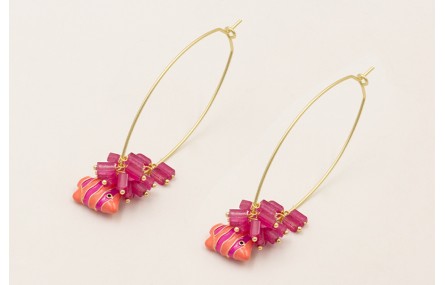 Pendientes aro ovalado con tubos jade color purpur