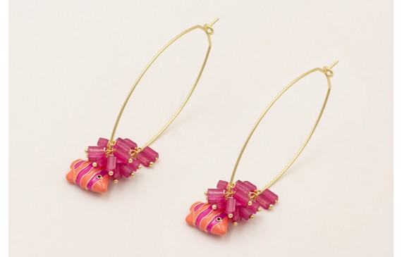 Pendientes aro ovalado con tubos jade color purpur