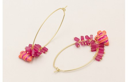 Pendientes aro ovalado con tubos jade color purpur