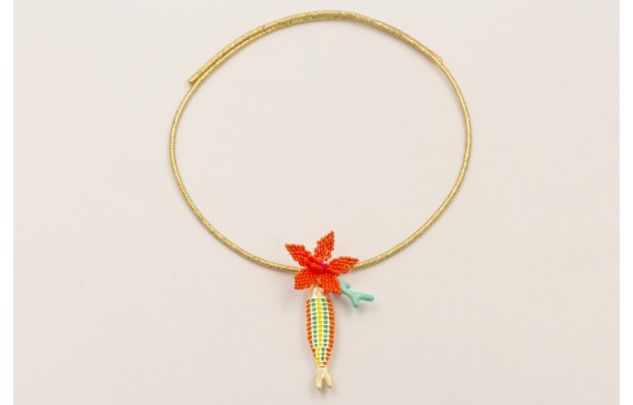 Collar cordón magnetico dorado con pez esmaltado c