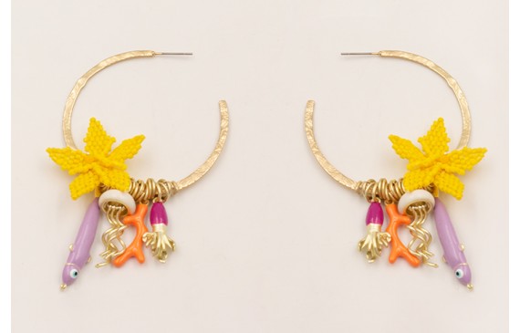 Pendientes aro planp abierto con flor miyuki amari