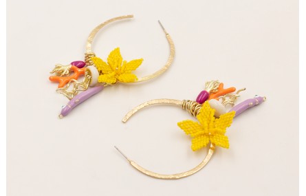 Pendientes aro planp abierto con flor miyuki amari