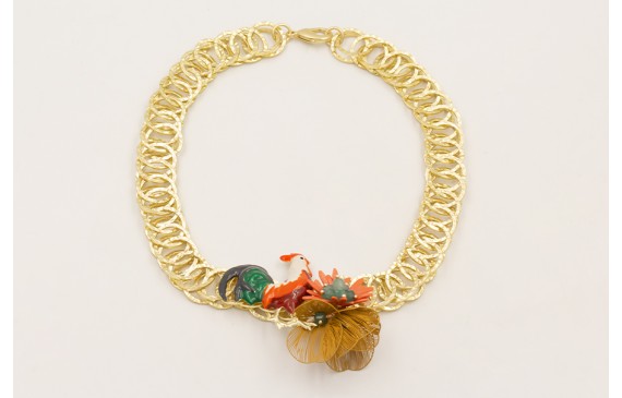 Collar completo aros dorado mate con gallina esmal