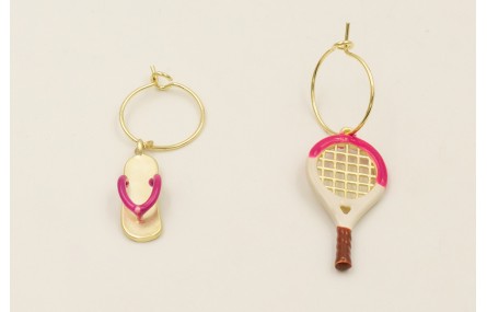 Pendiente aro ACERO INOXIDABLE con colgante raquet