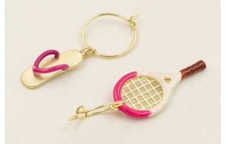 Pendiente aro ACERO INOXIDABLE con colgante raquet