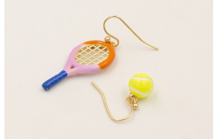 Pendientes raqueta esmaltada morada,azul,naranja
