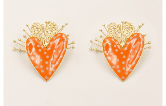 Pendientes corazón esmaltado naranja motas turques