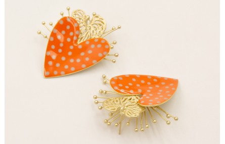 Pendientes corazón esmaltado naranja motas turques