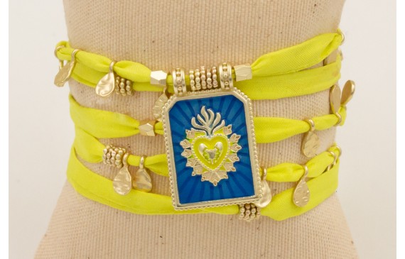 Pulsera varias vueltas de seda natural color fluor