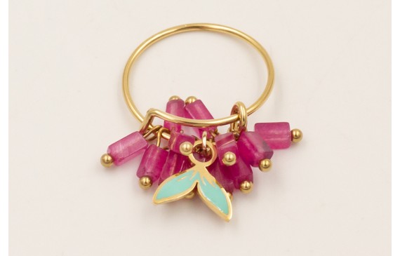 Anillo ACERO INOXIDABLE con listones jade granate 