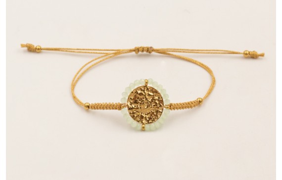 Pulsera hilo dorado con nudo serpiente, centro mon
