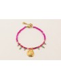 Pulsera facetadas cuarzo fucsia, bolitas piedra ve