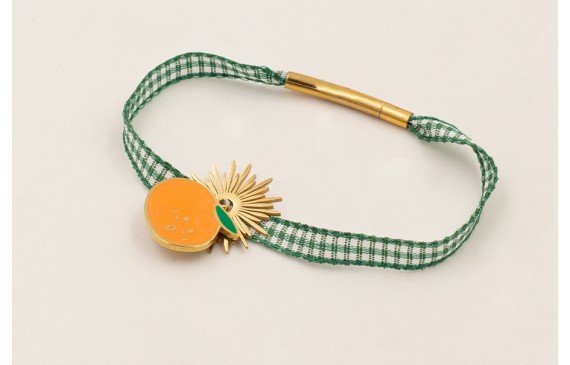 Pulsera lazo vichy verde con cierre tubo, centro m