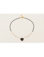 Collar miyuki negro, perlitas naturales, colgante 