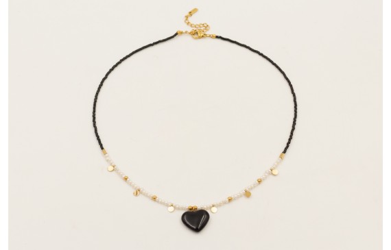 Collar miyuki negro, perlitas naturales, colgante 