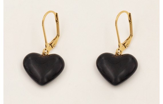 Pendientes corazones negros y cierre ACERO INOXIDA