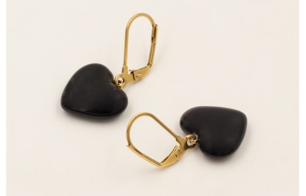 Pendientes corazones negros y cierre ACERO INOXIDA