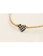 Pulsera corazón esmalte cuadros blancos y negros c