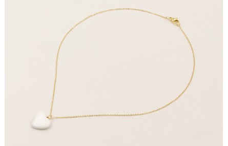 Solitario corazón blanco con cadena eslabón pequeñ