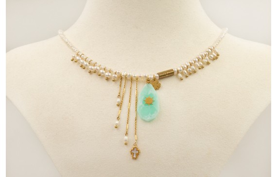 Collar perlas naturales con colgante piedra turque